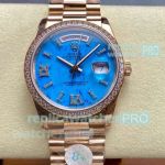 8+ Factory Best Replica Rolex Day-Date Rose Gold Diamond Bezel Turquoise Dial 